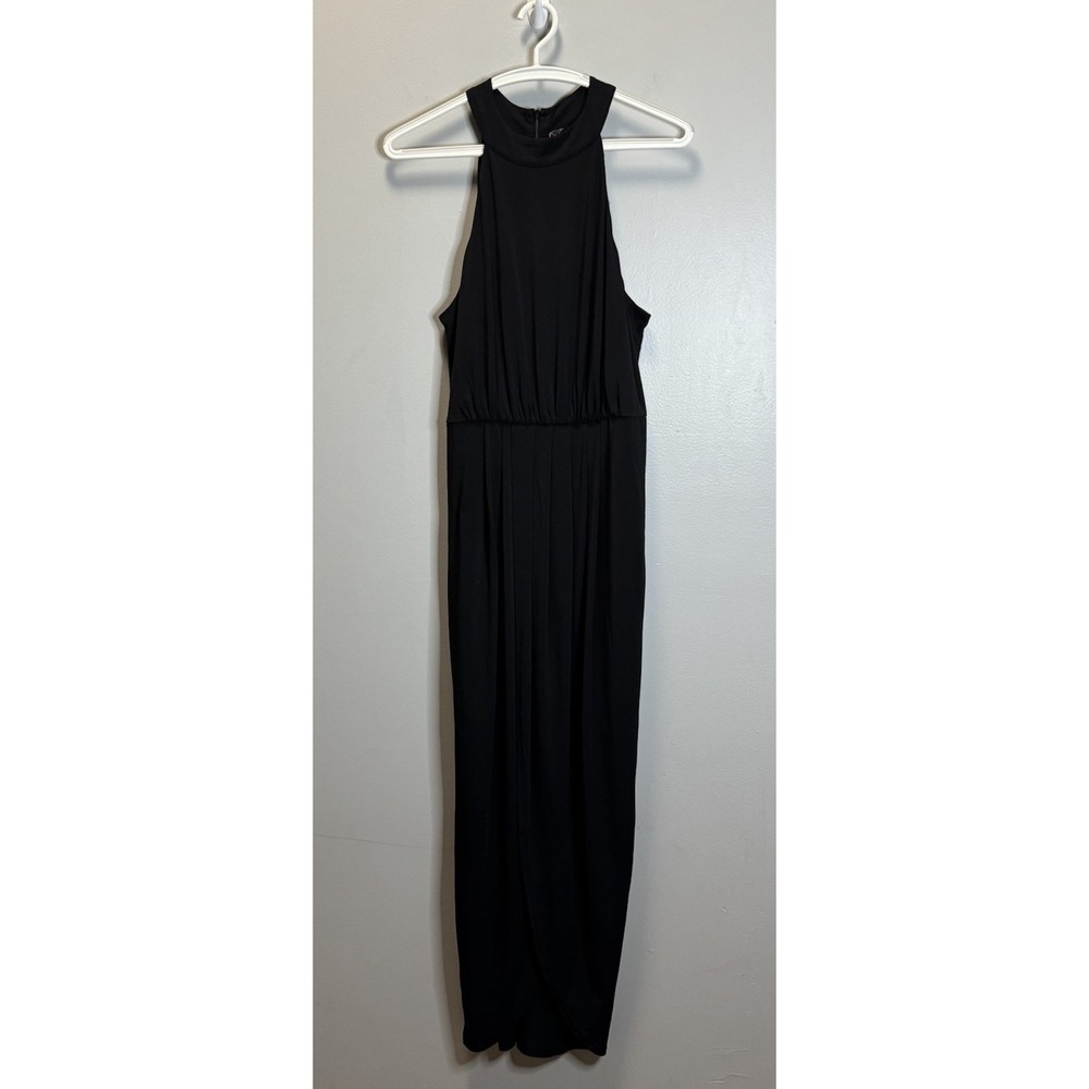 Venus Dress Maxi Woman's Large Black Halter Sleeveless Wrap Open Front Lined